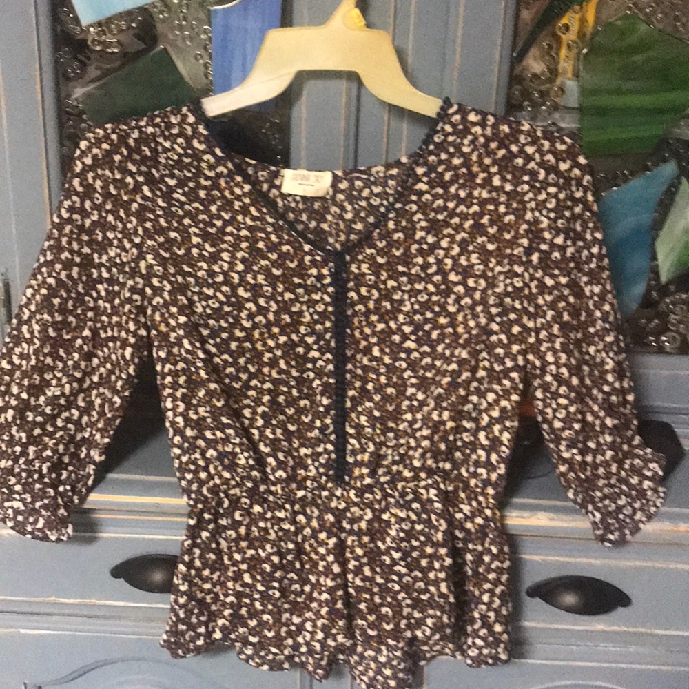 Cute navy blue with tiny white flowers shirt